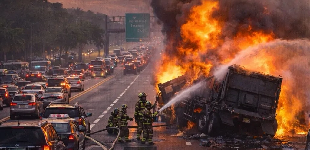 Dump Truck Fire on Florida's Turnpike Causes Major Traffic Delays